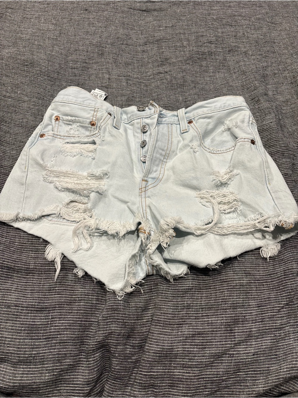 H&M Light Blue Distressed High-Rise Denim Shorts